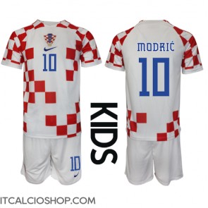 Croazia Luka Modric #10 Prima Maglia Bambino Mondiali 2022 Manica Corta (+ Pantaloni corti)